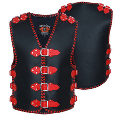 BGA ATLAS 3-4MM HD LEATHER MOTORCYCLE Red VEST GOLD BUCKLES Red