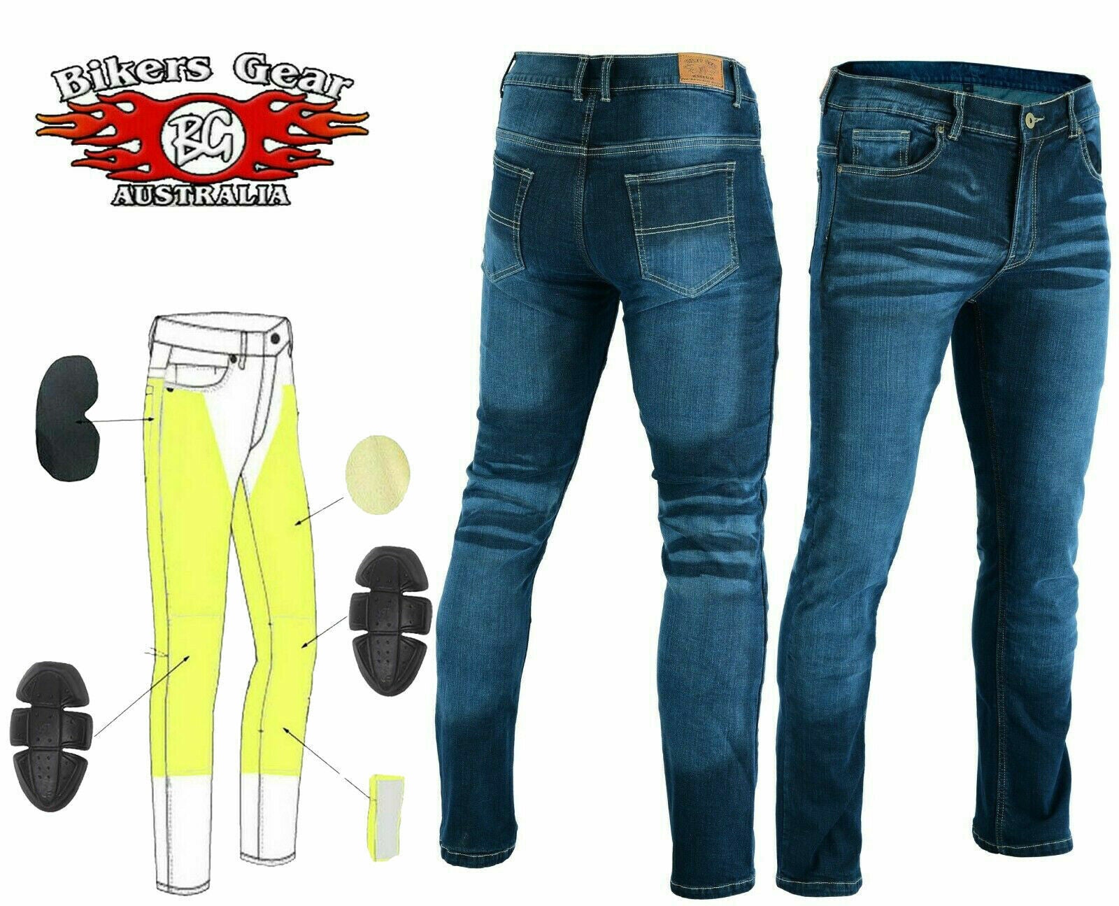 BGA HIGHWAY MEN MOTORCYCLE PROTECTIVE STRETCH JEANS BLUE