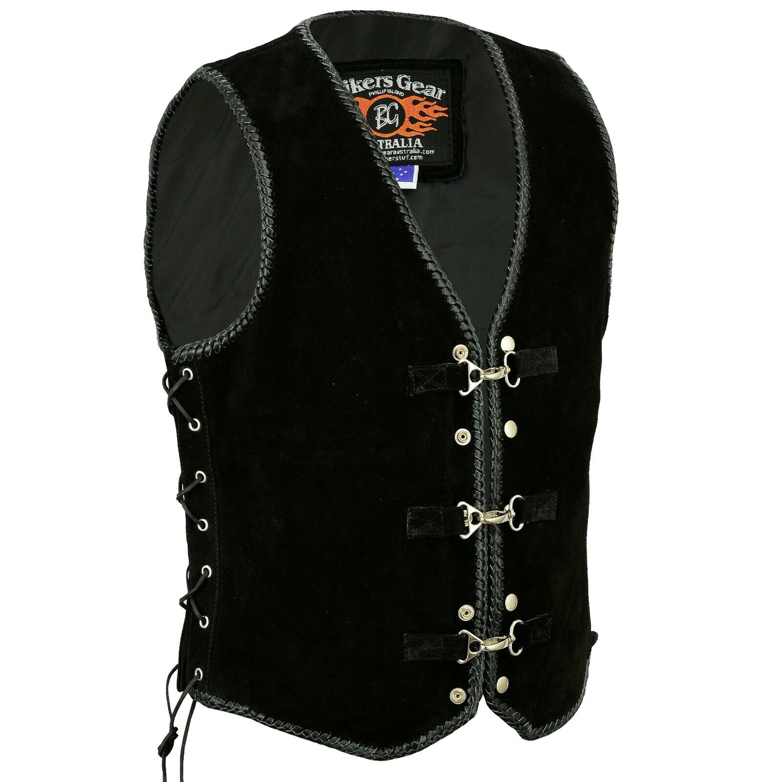 BGA Legacy Motorcycle Suede Spanish Braid with Metal Clips Vests Black