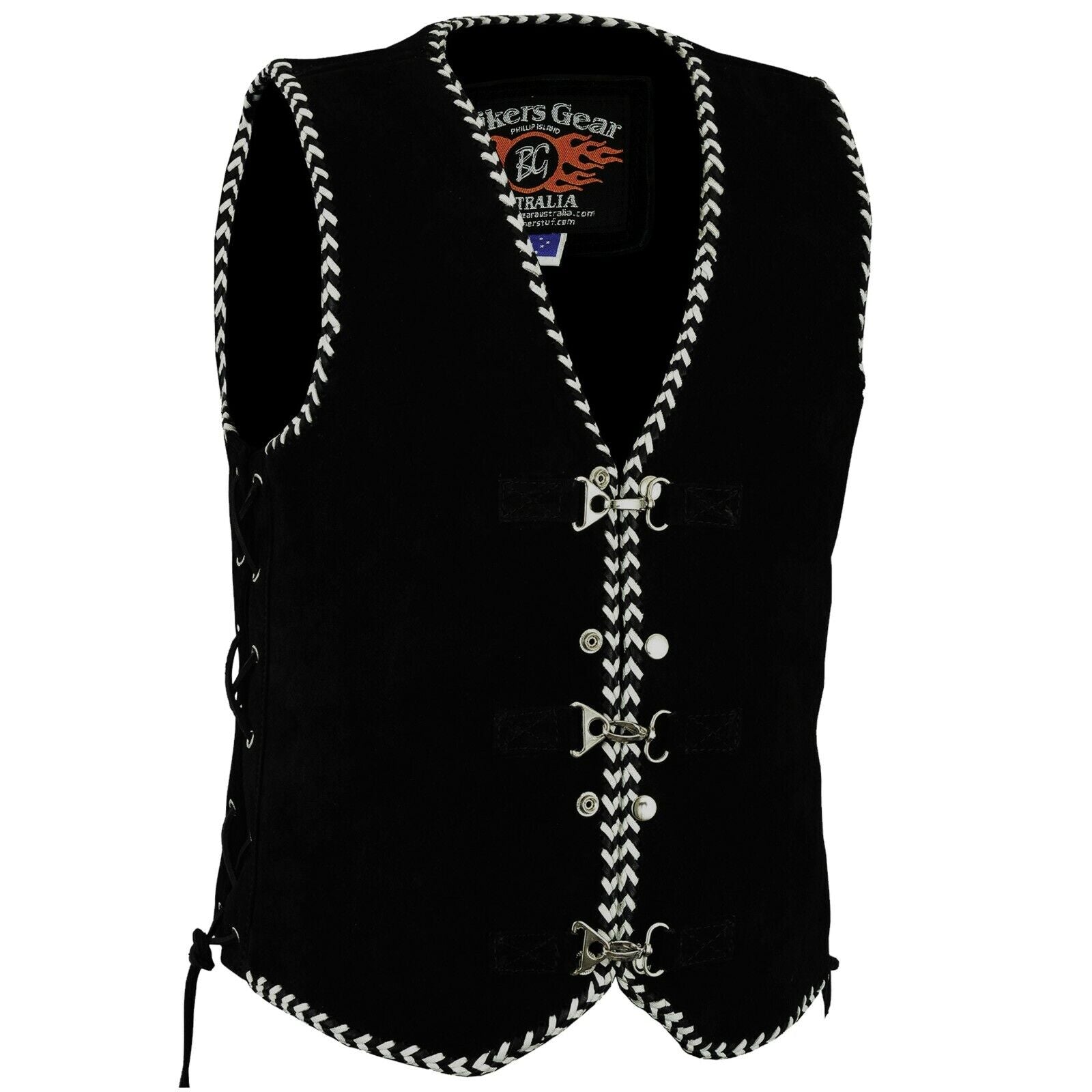 BGA Legacy Motorcycle Suede Spanish Braid with Metal Clips Vests White