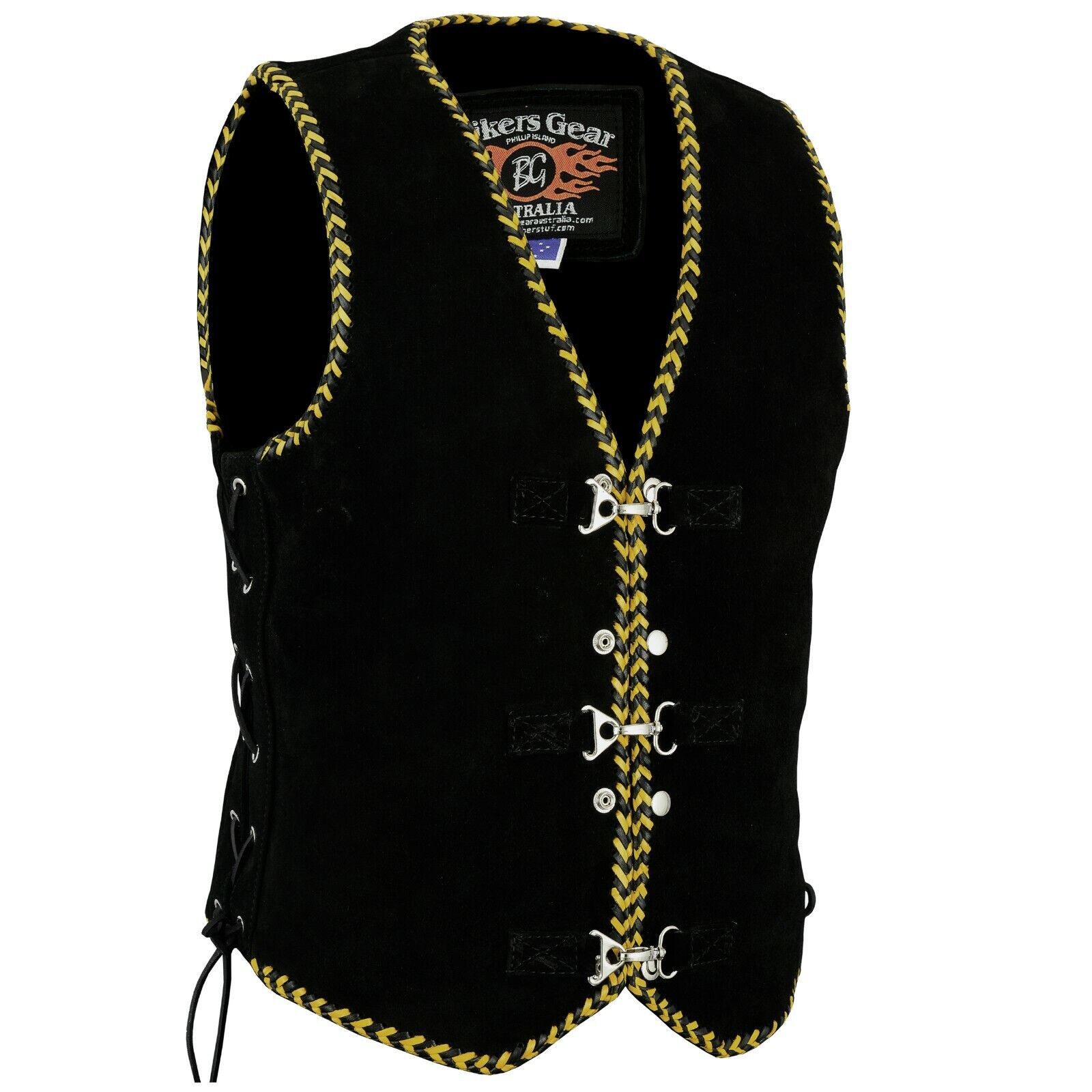 BGA Legacy Motorcycle Suede Spanish Braid with Metal Clips Vests Yellow