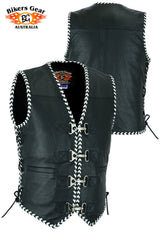 BGA MEN'S RIDER LEATHER MOTORCYCLE VEST BLACK/WHITE