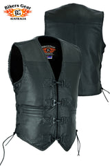 BGA MEN'S RIDER LEATHER MOTORCYCLE VEST BLACK