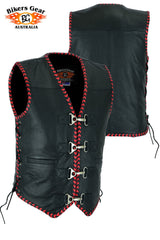 BGA MEN'S RIDER LEATHER MOTORCYCLE VEST BLACK/Red
