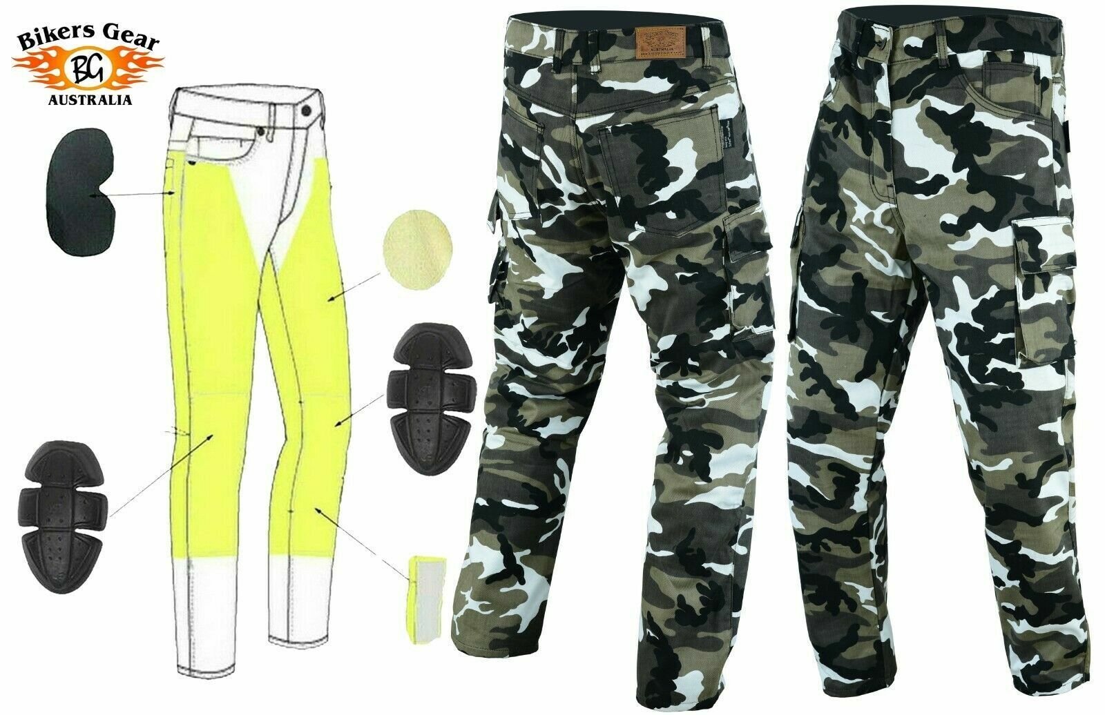 BGA ROBIN MEN MOTORCYCLE PROTECTIVE CARGO PANTS Grey CAMO