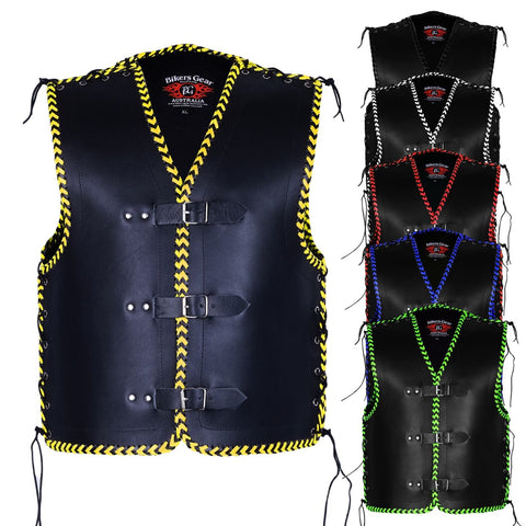 Vigor Men 3MM Leather Braided Motorcycle Club Vest