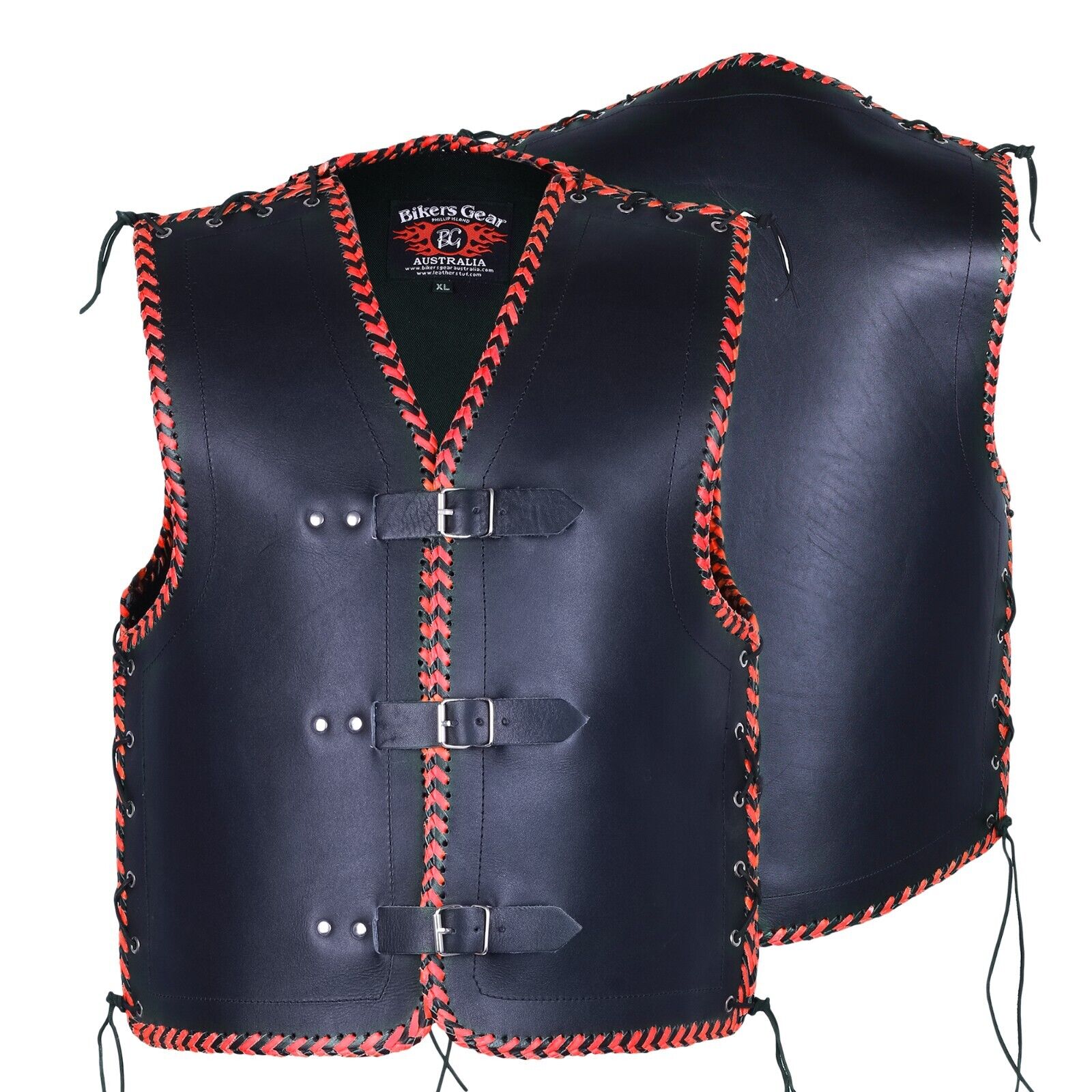 BGA VIGOR 3-4MM MEN LEATHER MOTORCYCLE VESTS Red