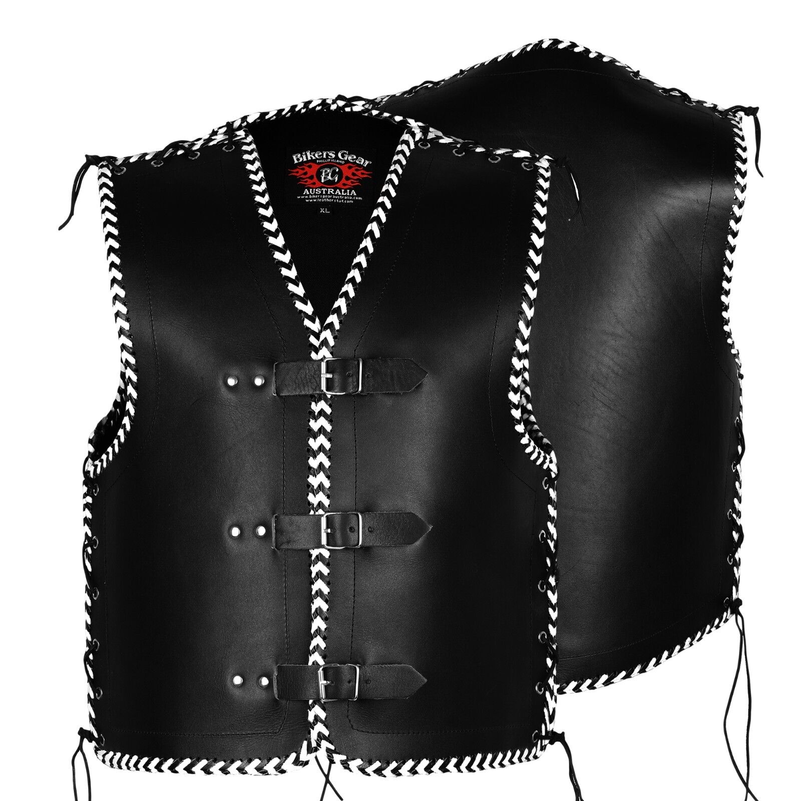 Vigor Men 3MM Leather Braided Motorcycle Club Vest White
