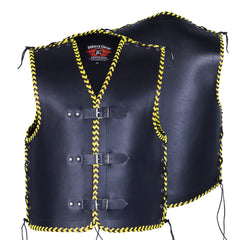 Vigor Men 3MM Leather Braided Motorcycle Club Vest Yellow