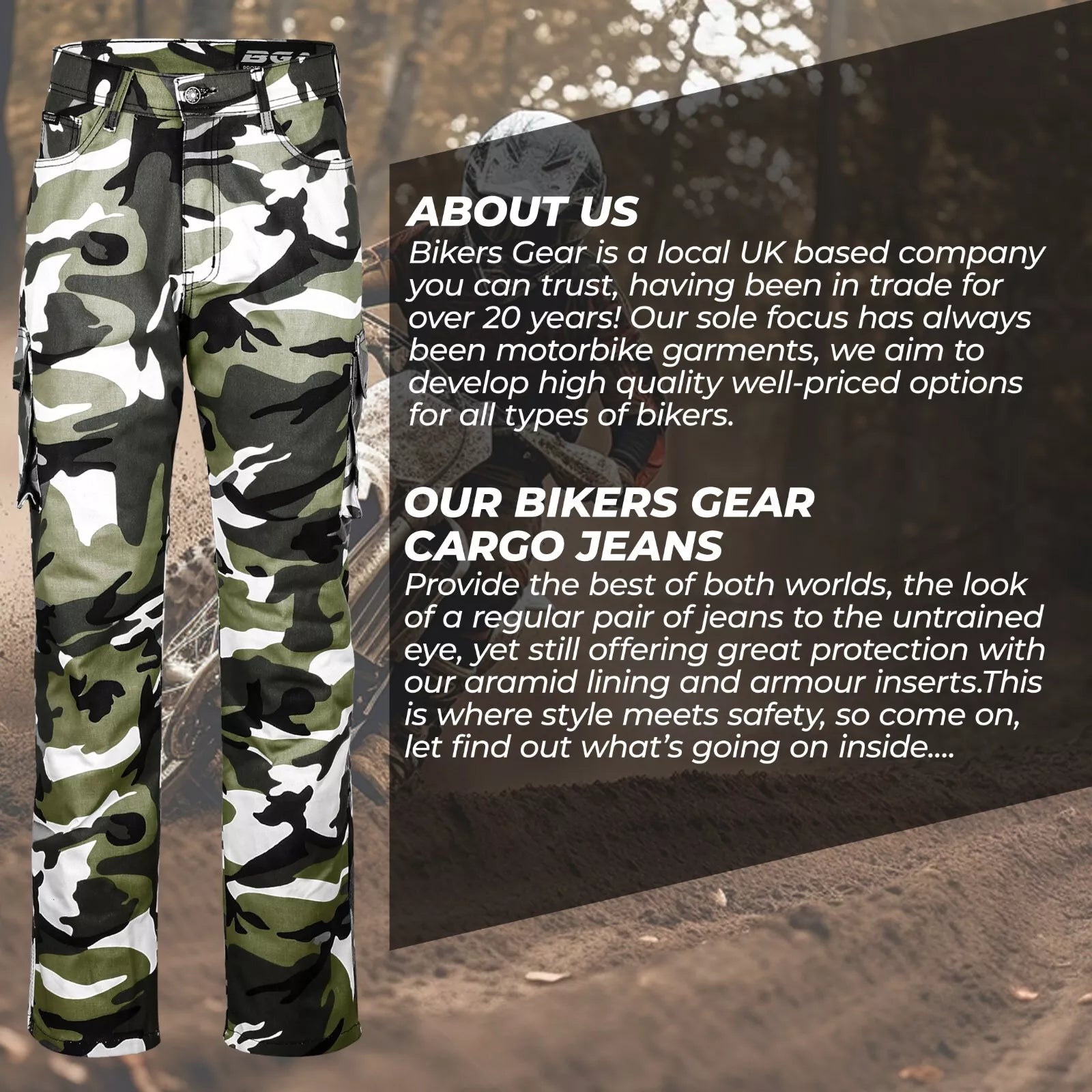 BGA Robin Men Motorcycle Protective Cargo Pants Grey/Camo