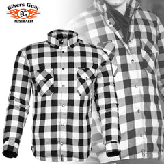 BGA Exo Protective Motorcycle Flannel Shirts White/Black