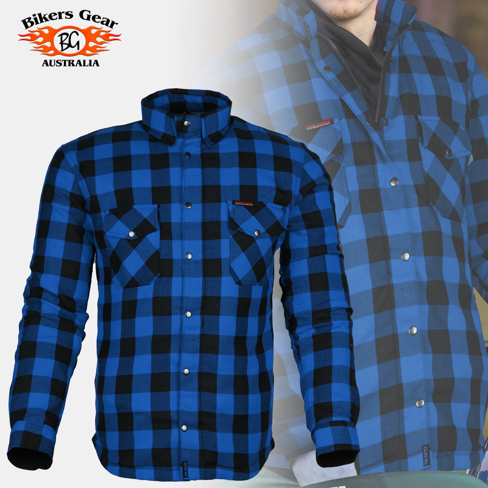 BGA Exo Protective Motorcycle Flannel Shirts Blue/Black