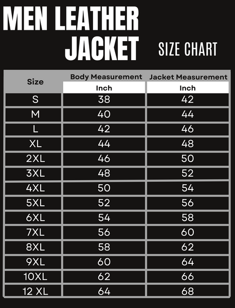Size Chart - Bomber Leather Jackets