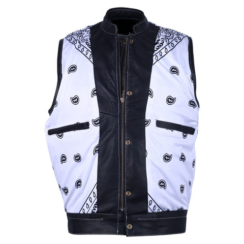 BGA MOTORCYCLE CLUB LEATHER VEST DIAMOND QUILTED White