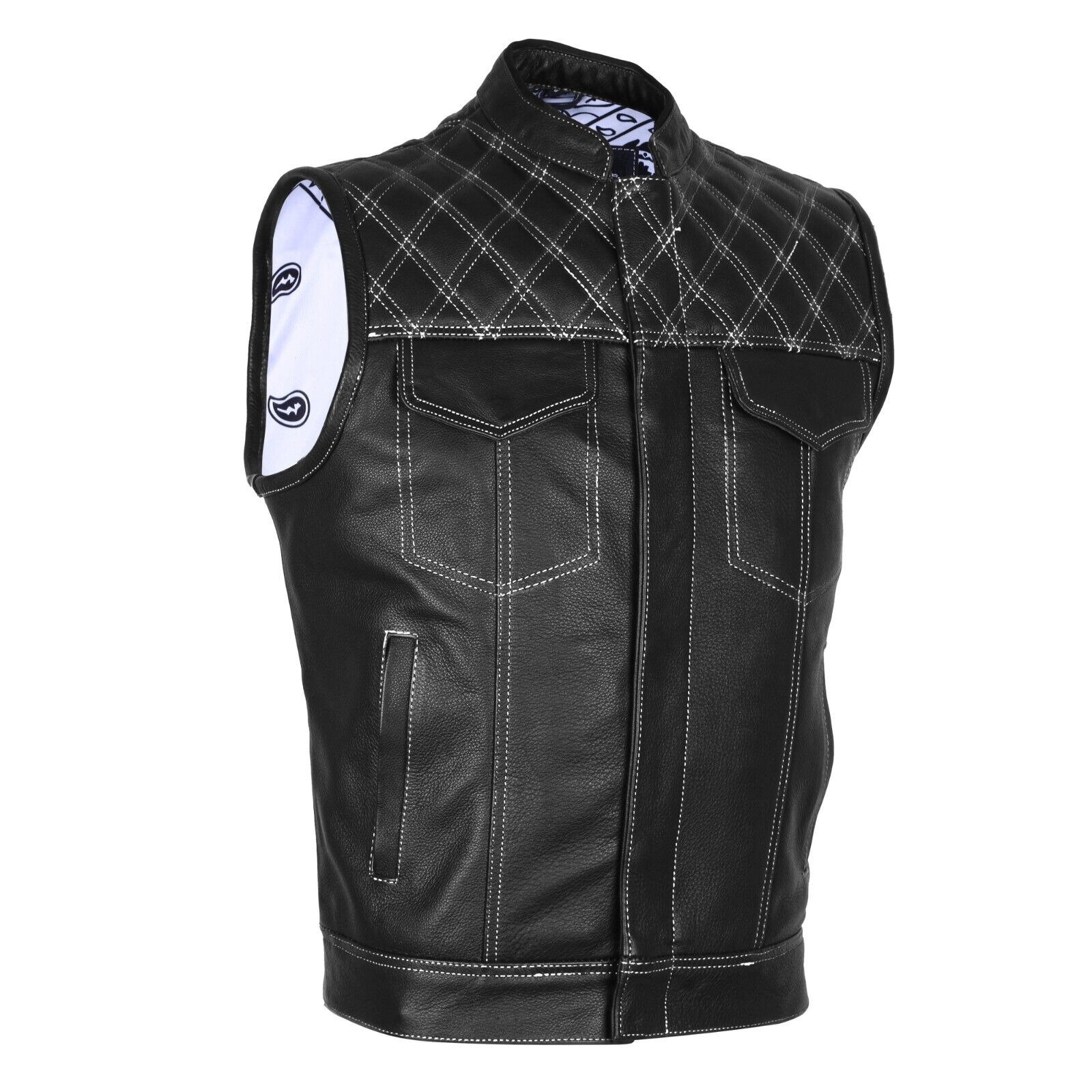 BGA MOTORCYCLE CLUB LEATHER VEST DIAMOND QUILTED White