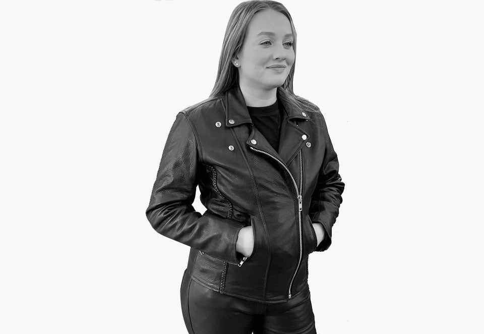 BGA BRAIDED BRANDO WOMEN BIKER LEATHER JACKET