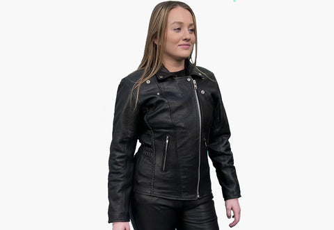 BGA BRAIDED BRANDO WOMEN BIKER LEATHER JACKET