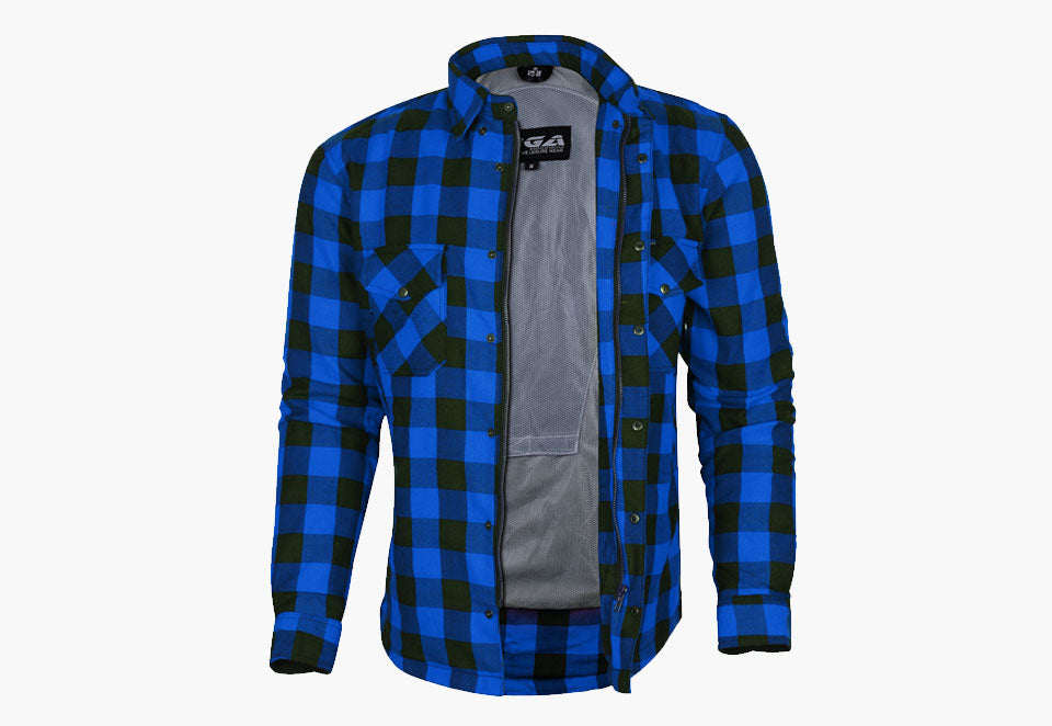 BGA Exo Protective Motorcycle Flannel Shirts Blue/Black