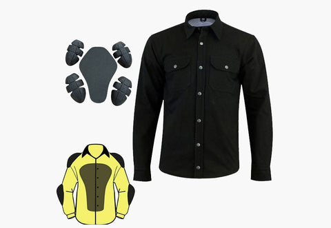 BGA Tracer Men Protective Motorcycle Flannel Shirts Solid Black