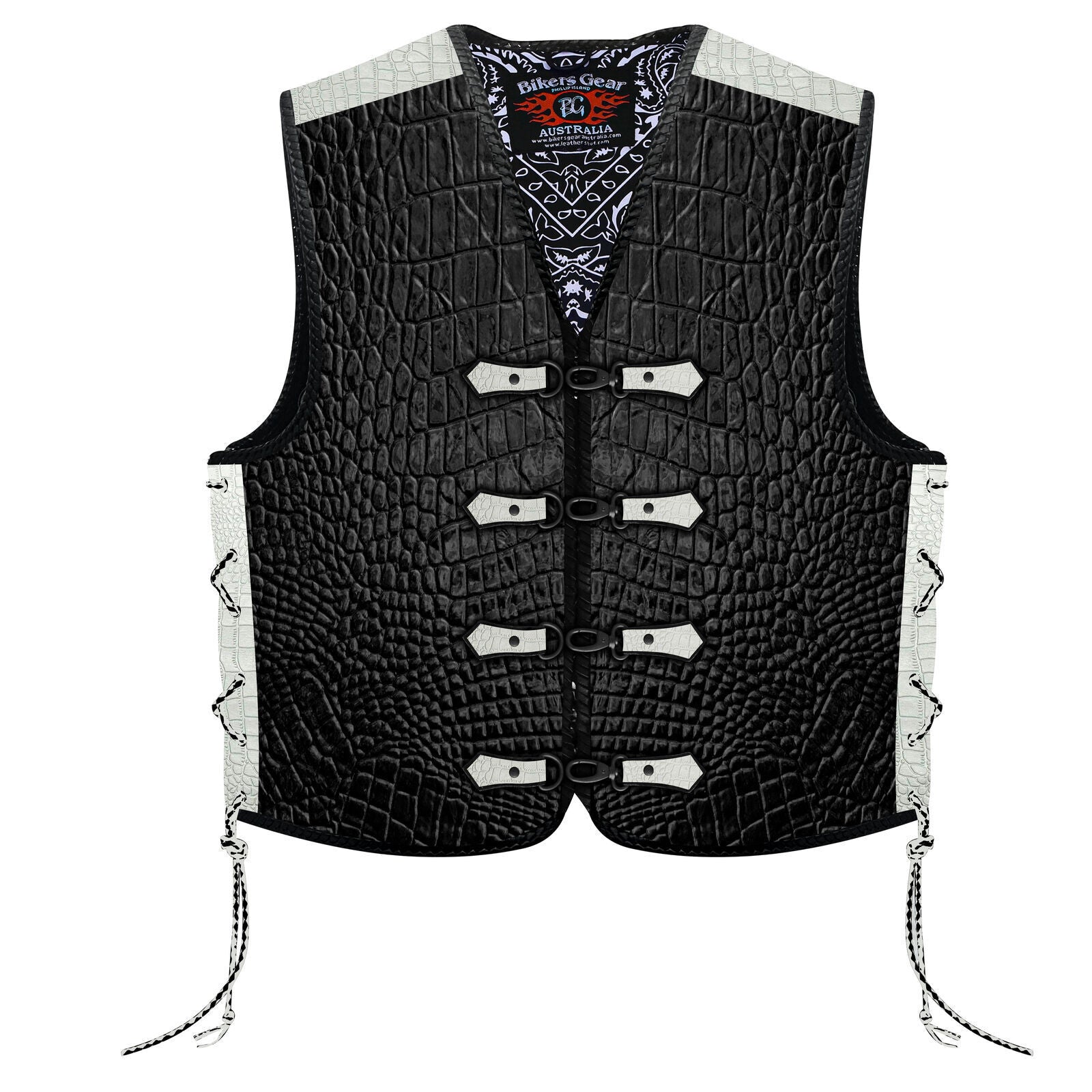 Premium BGA Crocodile Pattern Heavy Duty Leather Motorcycle Motorbike Vest