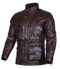 BGA TRAIL MASTER WAXED Brown LEATHER JACKETS LONG COAT