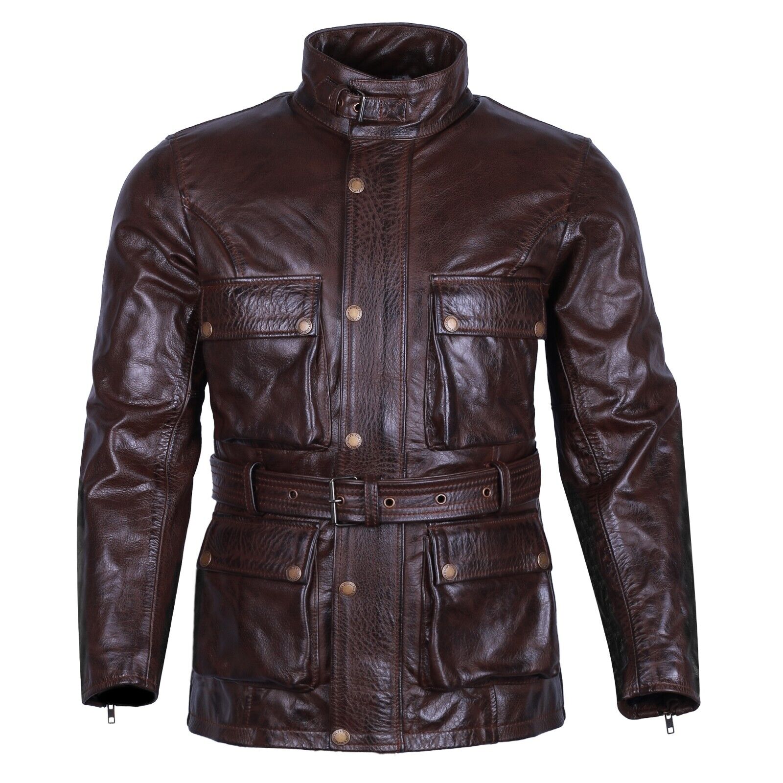 BGA TRAIL MASTER WAXED Brown LEATHER JACKETS LONG COAT