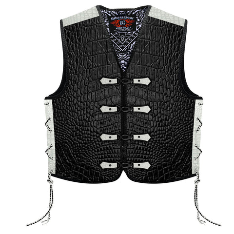 Premium BGA Crocodile Pattern Heavy Duty Leather Motorcycle Motorbike Vest