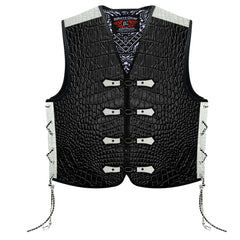 Premium BGA Crocodile Pattern Heavy Duty Leather Motorcycle Motorbike Vest