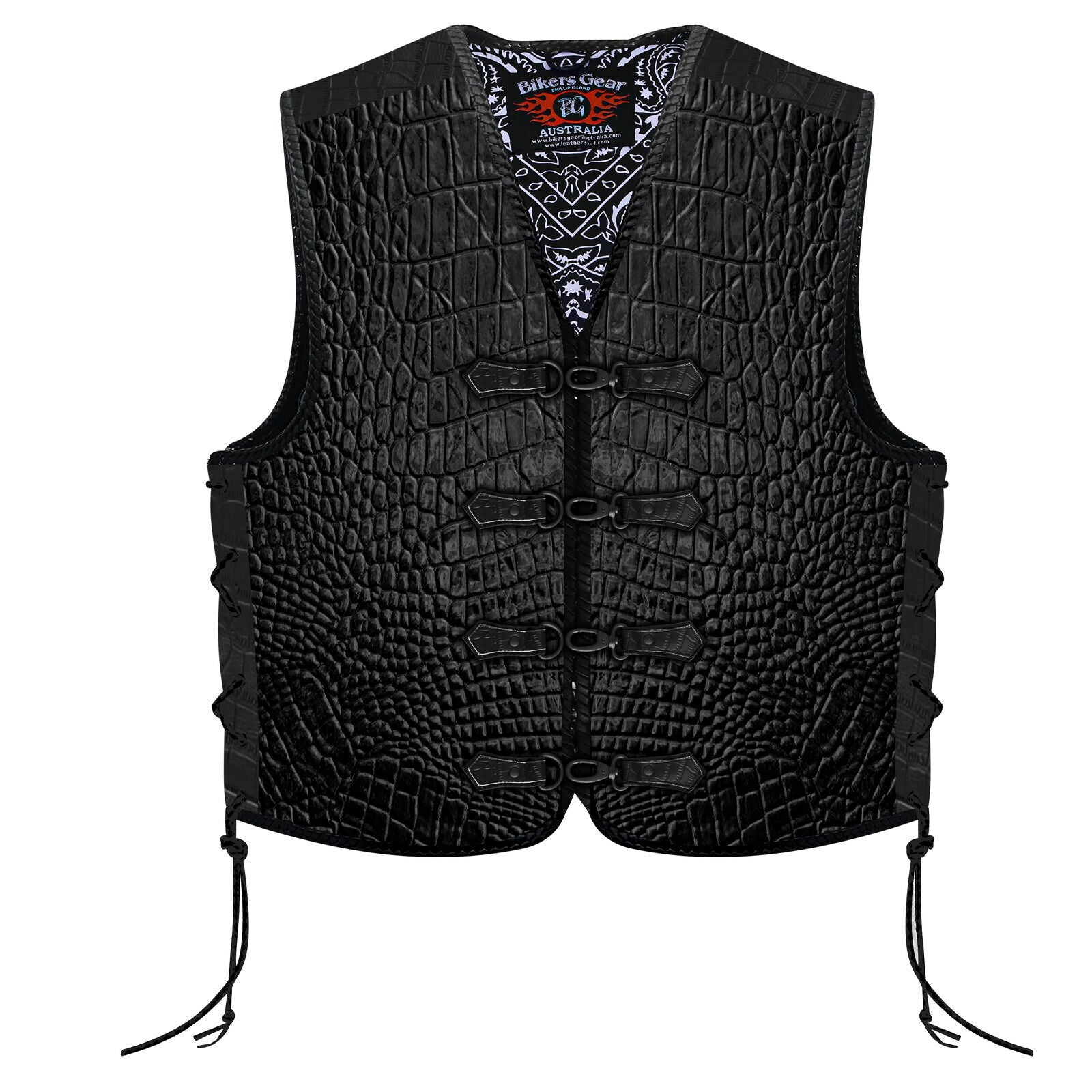 Premium BGA Crocodile Pattern Heavy Duty Leather Motorcycle Motorbike Vest