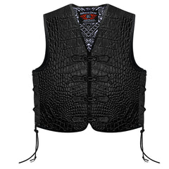 Premium BGA Crocodile Pattern Heavy Duty Leather Motorcycle Motorbike Vest