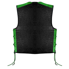 Premium BGA Crocodile Pattern Heavy Duty Leather Motorcycle Motorbike Vest