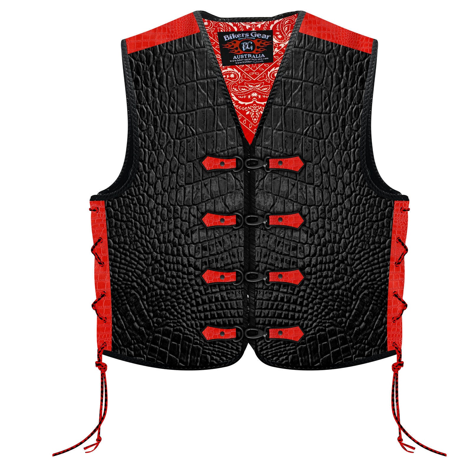Premium BGA Crocodile Pattern Heavy Duty Leather Motorcycle Motorbike Vest
