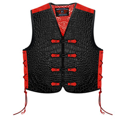Premium BGA Crocodile Pattern Heavy Duty Leather Motorcycle Motorbike Vest