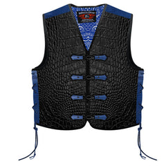 Premium BGA Crocodile Pattern Heavy Duty Leather Motorcycle Motorbike Vest