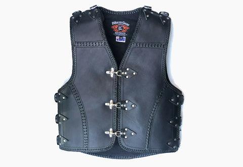 BGA 3-4 mm Heavy Duty Buckle Motorcycle Leather Club Vest Black