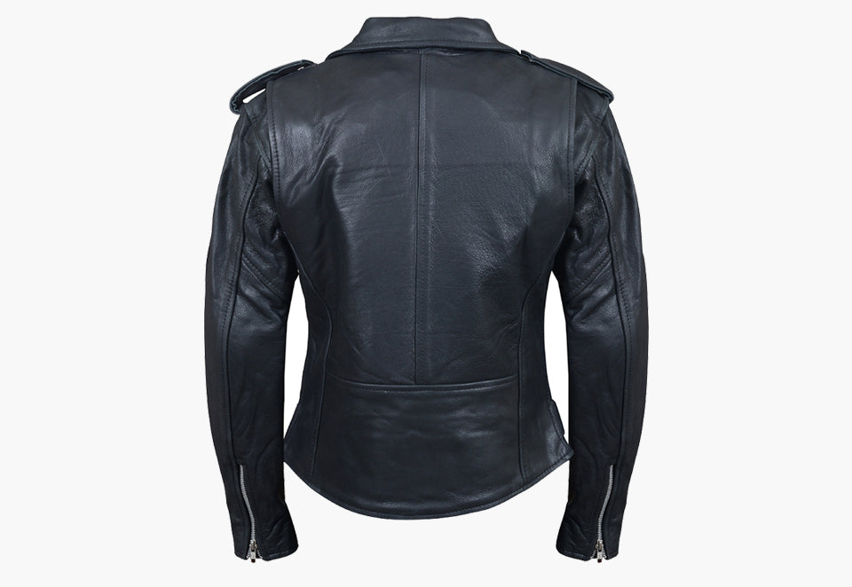 BGA WOMEN BRANDO BELTED BIKER LEATHER JACKET BLACK