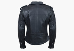 BGA WOMEN BRANDO BELTED BIKER LEATHER JACKET BLACK