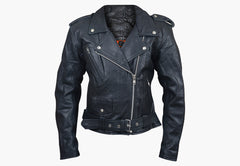 BGA WOMEN BRANDO BELTED BIKER LEATHER JACKET BLACK