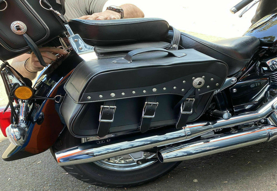 BGA Fender Studded Leather Motorcycle Saddlebag