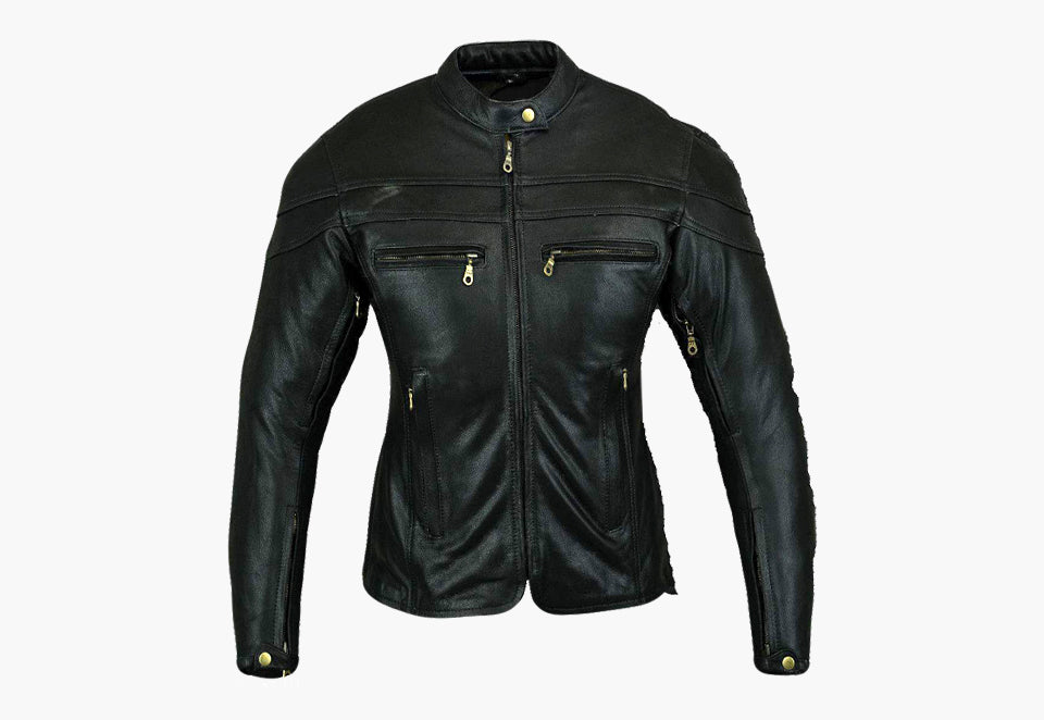 BGA STURGIS WOMEN LEATHER MOTORCYCLE JACKET BLACK