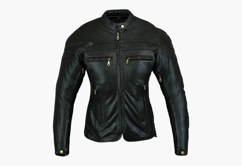 BGA STURGIS WOMEN LEATHER MOTORCYCLE JACKET BLACK