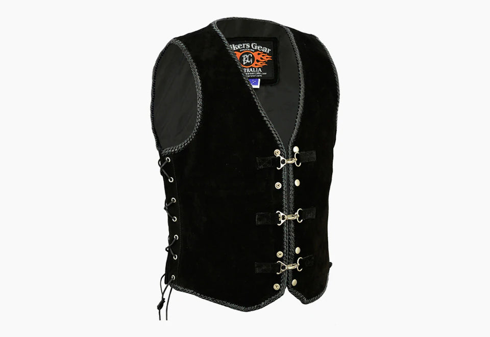 Aero Motorcycle Suede Spanish Braided with Metal Clips Lined Vest