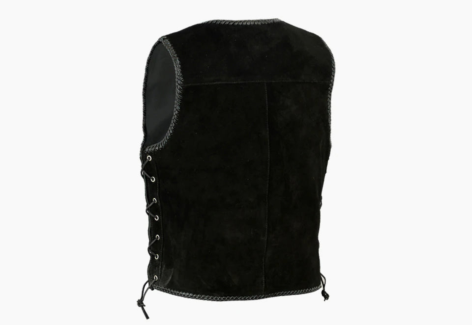 Aero Motorcycle Suede Spanish Braided with Metal Clips Lined Vest