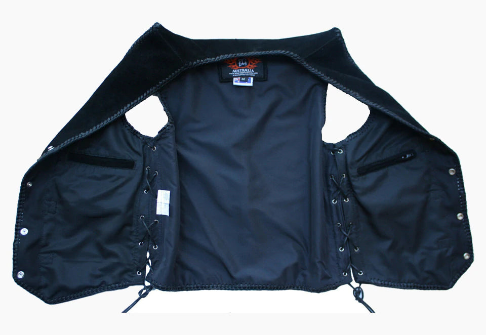 Aero Motorcycle Suede Spanish Braided with Metal Clips Lined Vest