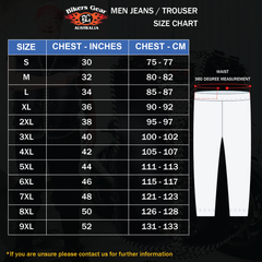 BGA Velocity WP Cordura Motorcycle Trouser Size Chart