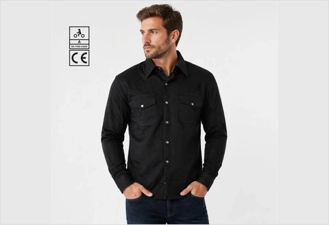 BGA Tracer Men Protective Motorcycle Flannel Shirts Solid Black