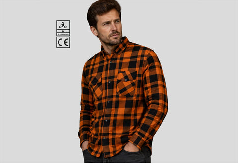 BGA Flow Protective Motorcycle Flannel Shirts Orange/Black