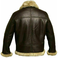 BGA Men's Shearling Bomber Jacket Leather Aviator Coat Brown