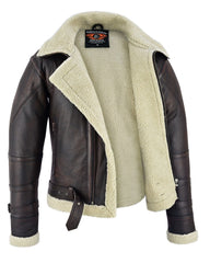 BGA Men's Leather Aviator Bomber Jacket Sheepskin Fur Double Collar