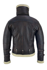 BGA Men's Leather Aviator Bomber Jacket Sheepskin Fur Double Collar